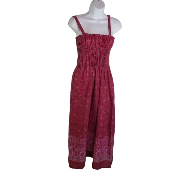 Vtg 70s smocked sleeveless boho floral print cotton sundress - Picture 1 of 11